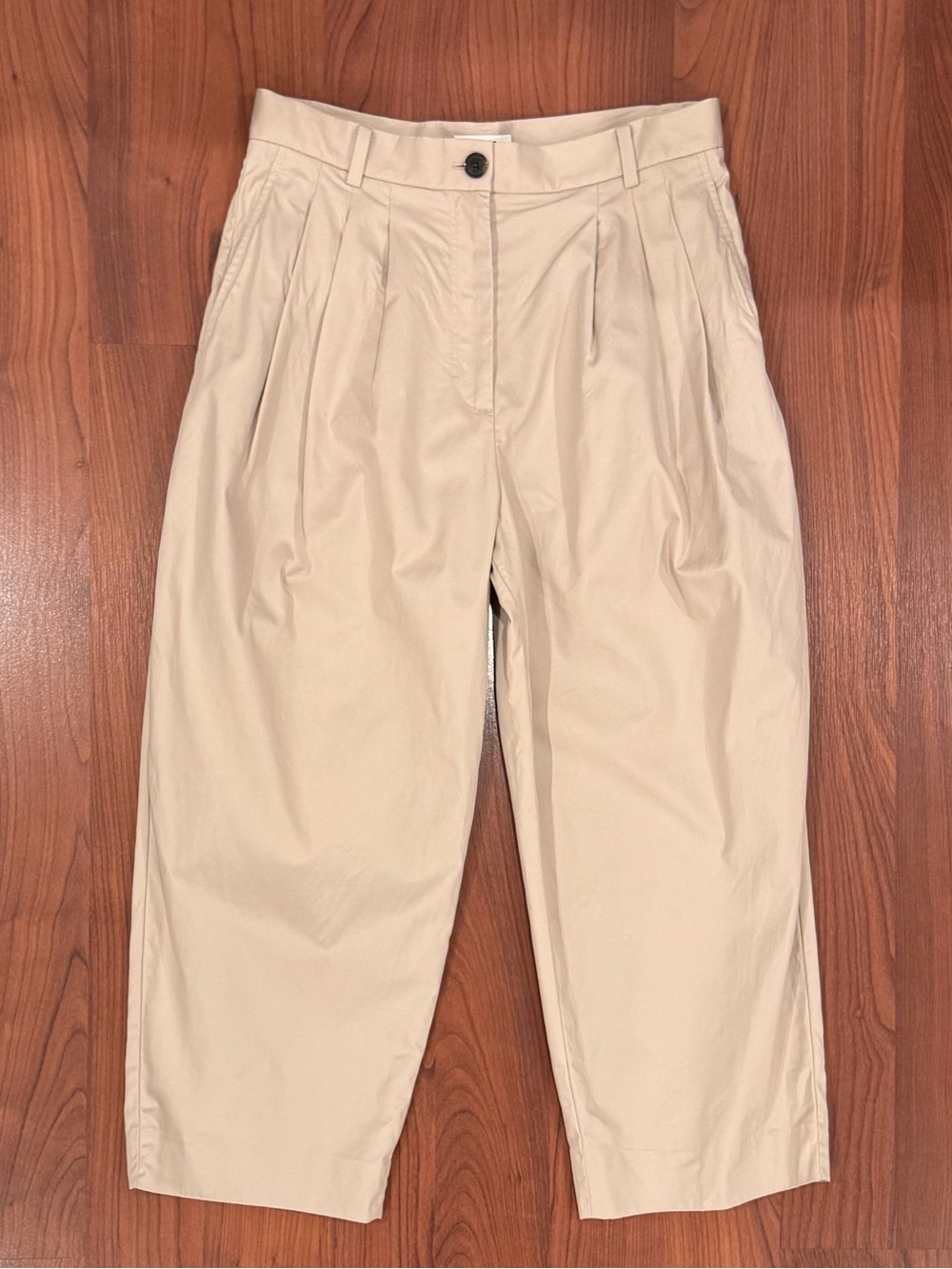 COS Greige Pleated Barrel Trousers size 10